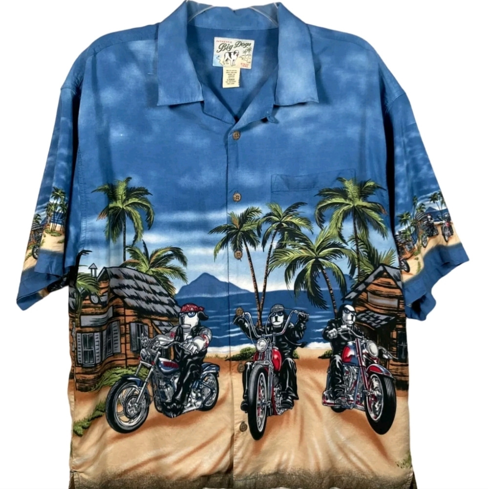 Big Dogs Hawaiian Biker Button Down Tropical Shirt Size Medium Short Sleeve